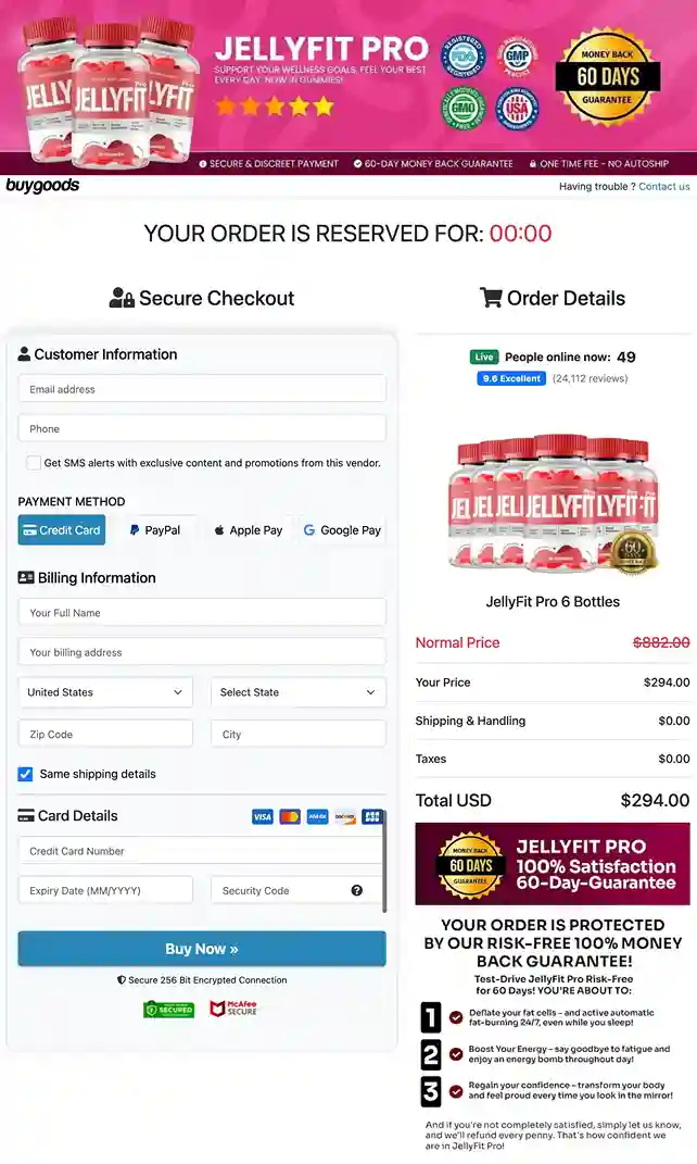 JellyFit Pro 6 bottle best value 180-day keto supply with free shipping and 60-day guarantee